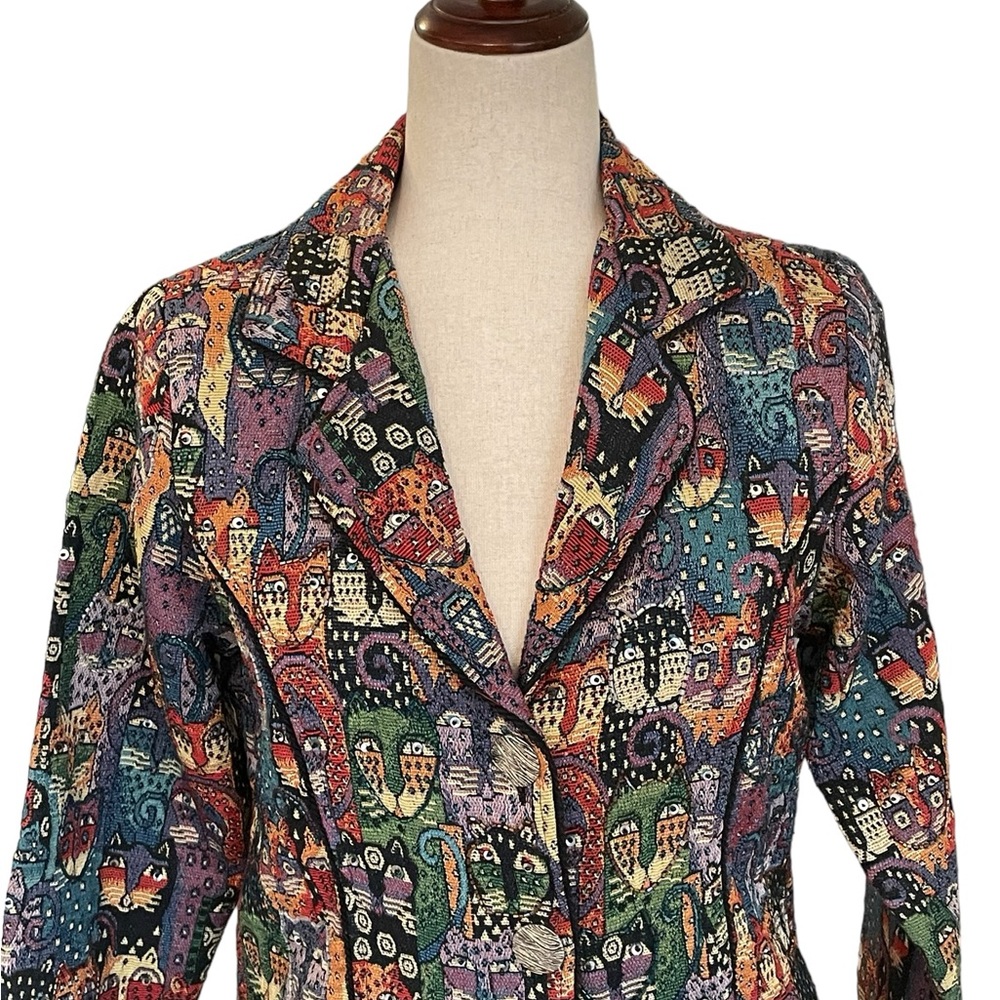 PARSLEY & SAGE Vintage Cat Tapestry Beaded Blazer Jacket - Picture 2 of 16